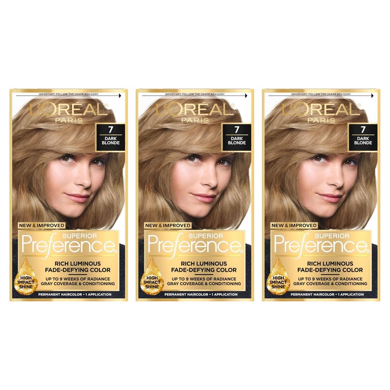 L’Oreal ParisSuperior Preference Rich Luminous Conditioning Colorant, Level 3 Permanent, Dark Blonde/Natural 7 (Pack of 3)