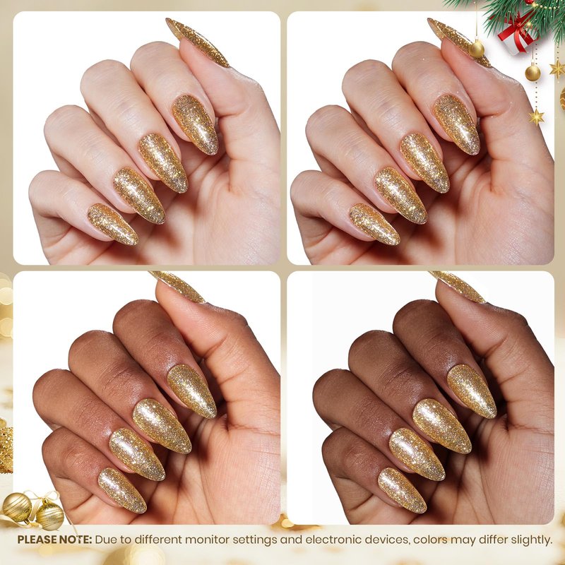 Beetles Gold Gel Nail Polish – Starlit Gold Sparkling Glitter Reflective Purple Gel Polish 15ml UV/LED Soak Off Long Lasting Nail Art Home DIY Salon