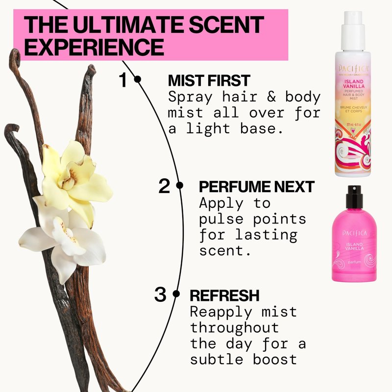 Pacifica Mini Island Vanilla Hair Mist Perfume and Full Body Spray for Women - Body Mist Fragrance Spray for A Mood-Lifting Experience, Paraben-Free, Clean Beauty Alcohol-Free, Vegan 2 oz
