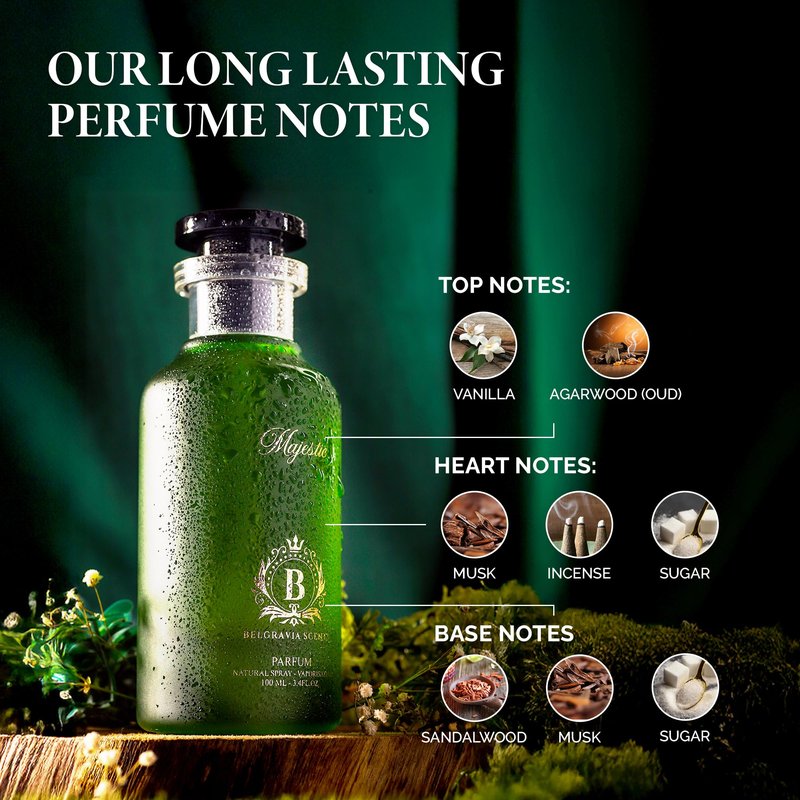 Belgravia Scents Majestic Unisex Eau De Parfum 100ml (3.4 oz) - Long-Lasting Fragrance For Men & Women Premium Oil-Based Vanilla & Agarwood Cologne With Musk & Sandalwood Luxury Arabian Perfume EDP