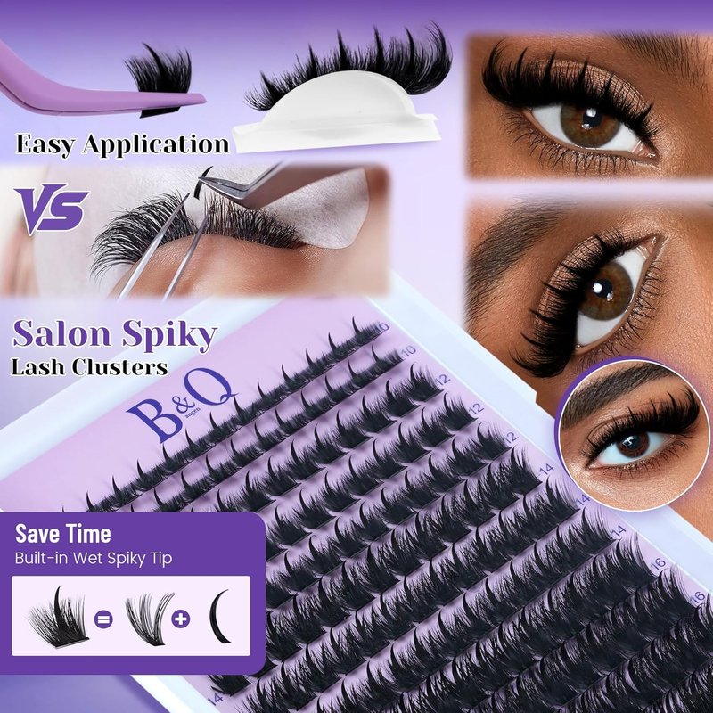 B&Q Manga Lash Clusters - Wet-Look D Curl Eyelash Extensions | 156PCS Reusable 10-18mm for Beginners