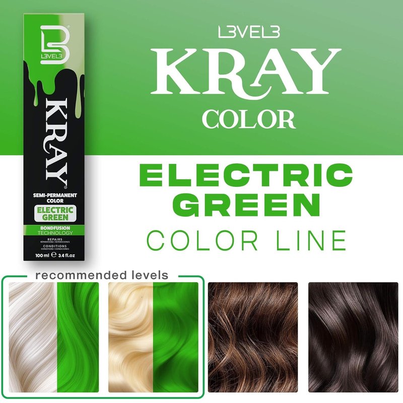 Electric Semi-Permanent Hair Color - Vibrant Long-Lasting Shine with Argan Oil - 100 ml | Electric Green