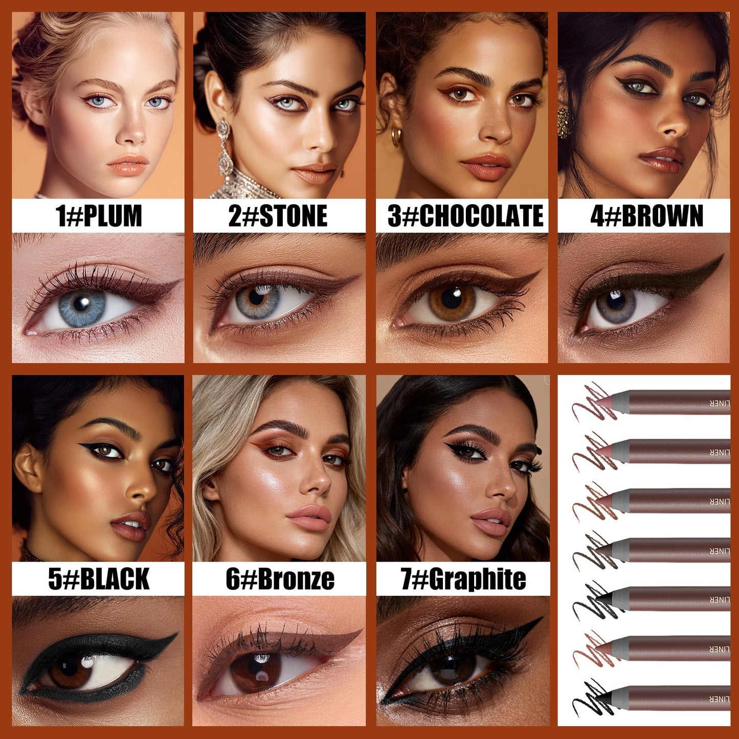 TOSOUATOP 2 IN 1 Eyeliner Pencil【Smudge Proof】【Water Proof】【Long Wearing】，5# BLACK