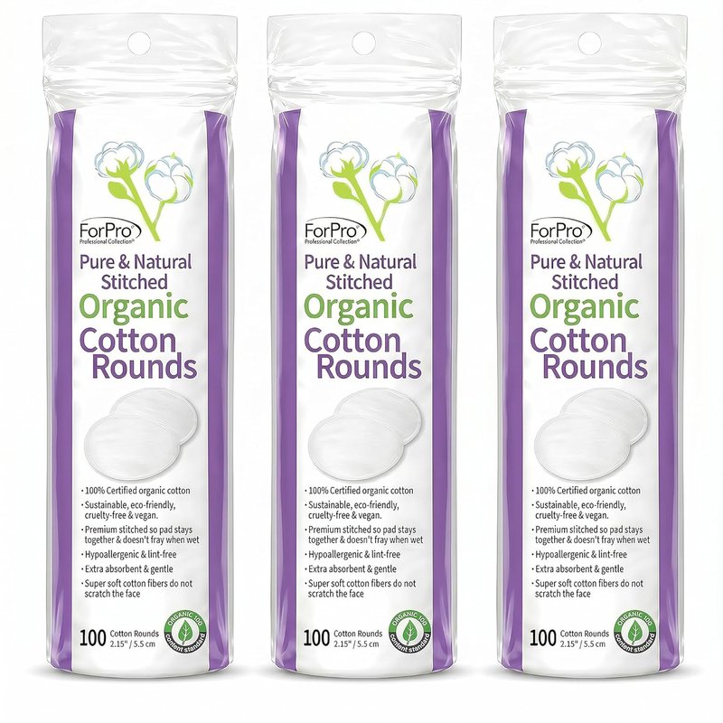 ForPro Organic Cotton Rounds - 300-Count Lint-Free Makeup Remover Pads | Hypoallergenic & Vegan Skincare