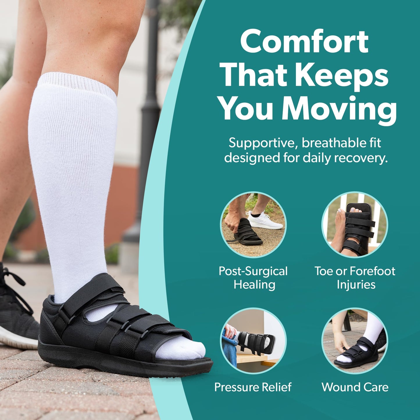 BraceAbility Post Op Shoe - Adjustable Orthopedic Medical Walking Boot for Broken Foot, Broken Toe, Stress Fracture and Injuries, Universal Cast Shoe for Men and Women After Foot Surgery (L - Female)