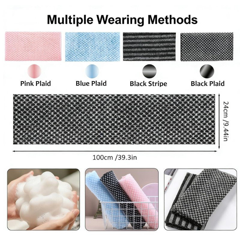 Blissal Exfoliating Shower Towel, 2 Pack Black and Pink - Long Japanese Korean Style Dead Skin Remover, Back Scrubber Washcloth for Men Women, Quick Dry Travel Essential for Smooth Skin