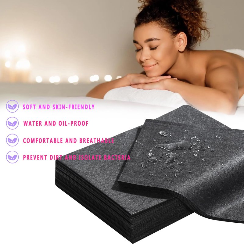 Disposable Bed Sheets 50 Pcs 31" x 71" Massage Table Sheets Non Woven Fabric SPA Bed Cover Breathable for Massage Beauty Tattoos（Black）