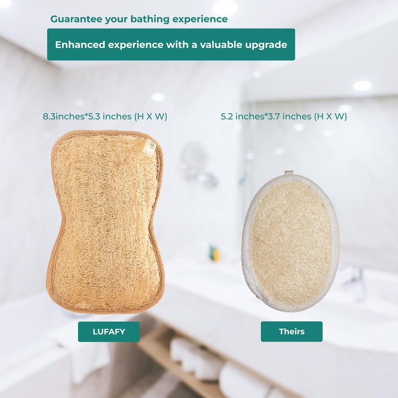 LUFAFY Large Premium Natural Dual Sided Loofah Sponge, Exfoliating Body Scrubber, 100% Plant-Based Shower Luffa Sponge, Bath Loofah for Women and Men (Pack of 1)