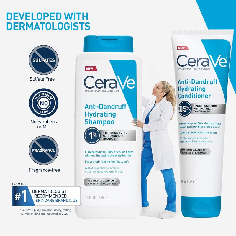 CeraVe Hydrating Anti-Dandruff Shampoo - 1% Pyrithione Zinc Treatment | Flake Relief & Scalp Moisture, 19 Oz