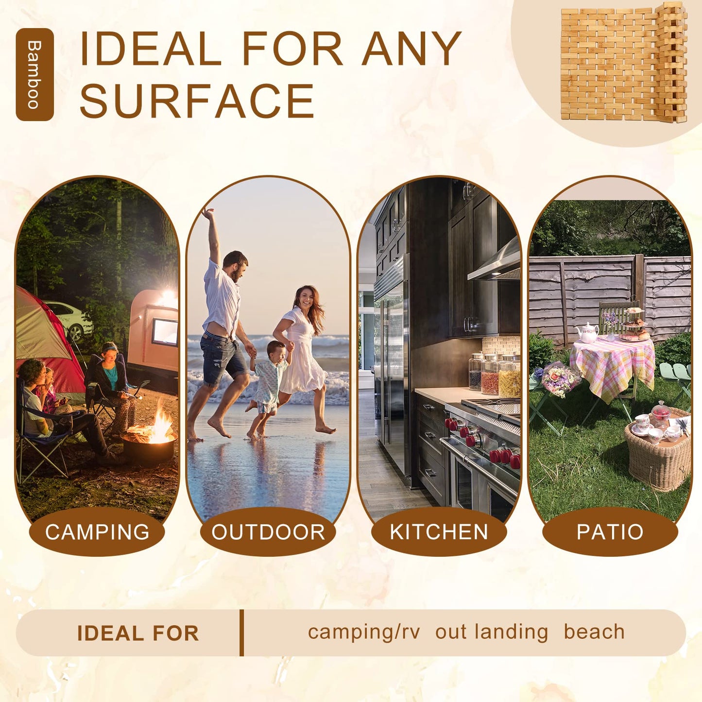 2 Pcs Bamboo Bath Mat Bathroom Rugs Floor Wood Shower Mat Non Slip Waterproof Wooden Shower Rug with Nonskid Silicone Pads for Bathroom Floor Spa Bathtub Kitchen(24 x 16 inches)