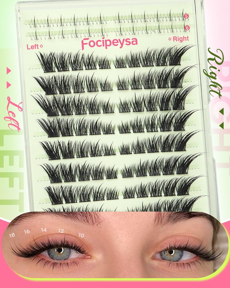 Focipeysa Wispy Lash Clusters Spiky Eyelash Clusters 10-18mm Eyelash Extensions Fox Eye Eyelash Right Left Individual Lashes Foxtail Lashes Thin Soft Lash Extension Waterproof Lash Cluster