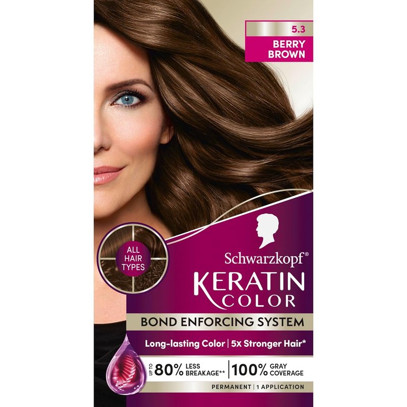 Schwarzkopf Keratin Hair Dye Cream - 5.3 Berry Brown | Professional Gray Coverage & Bond Enforcing System