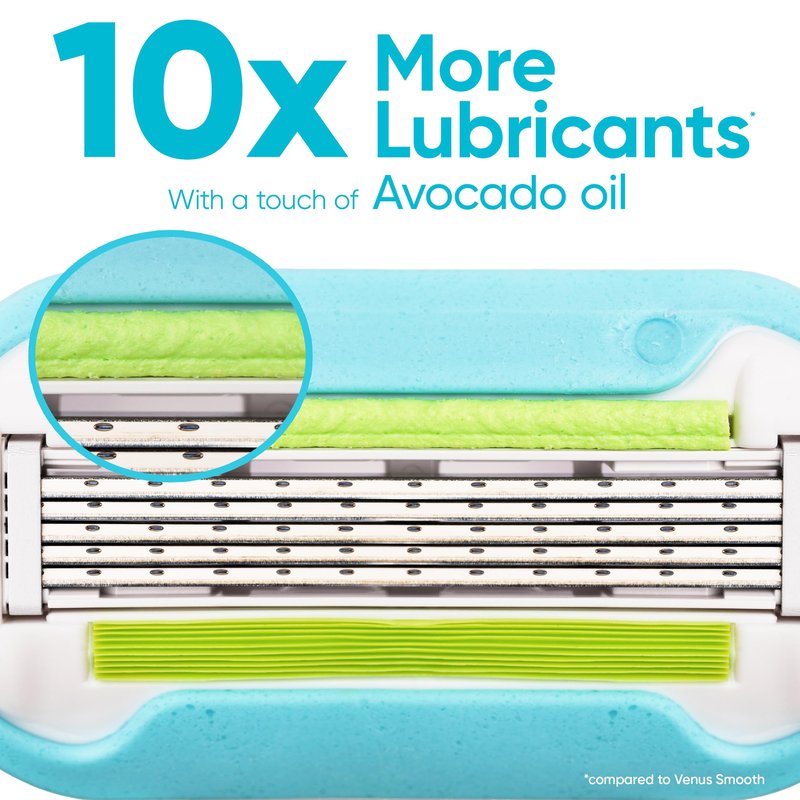 Gillette Venus Extra Smooth Razor for Women, Includes 1 Reusable Razor Handle + 4 Refills, 5-Bladed, Ergonomic No-Slip Gel Handle and Shower Holder