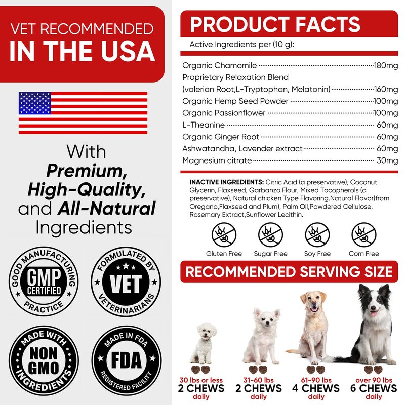 ROROCA Calming Chews for Dogs - Herbal Formula for Dog Anxiety Relief, Long-Lasting 24-Hour Composure&Relaxation,Melatonin for Dogs, Great Value, USA & Globally Sourced Ingredients180 Count