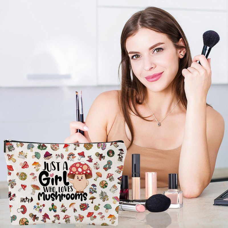 NONETH Mushroom Makeup Bag & Stuff - Mushroom Themed Gifts for Women & Lovers