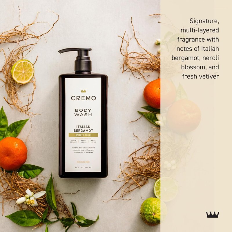 Cremo Italian Bergamot Body Wash for Men - Rich Lathering Formula, 32 Fl Oz