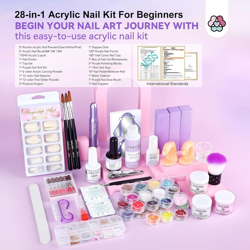Acrylic Nail Kit for Beginners - Complete DIY Nail Art Set with Drill, Glitter Powder & 100 Tips | Home Salon Essentials