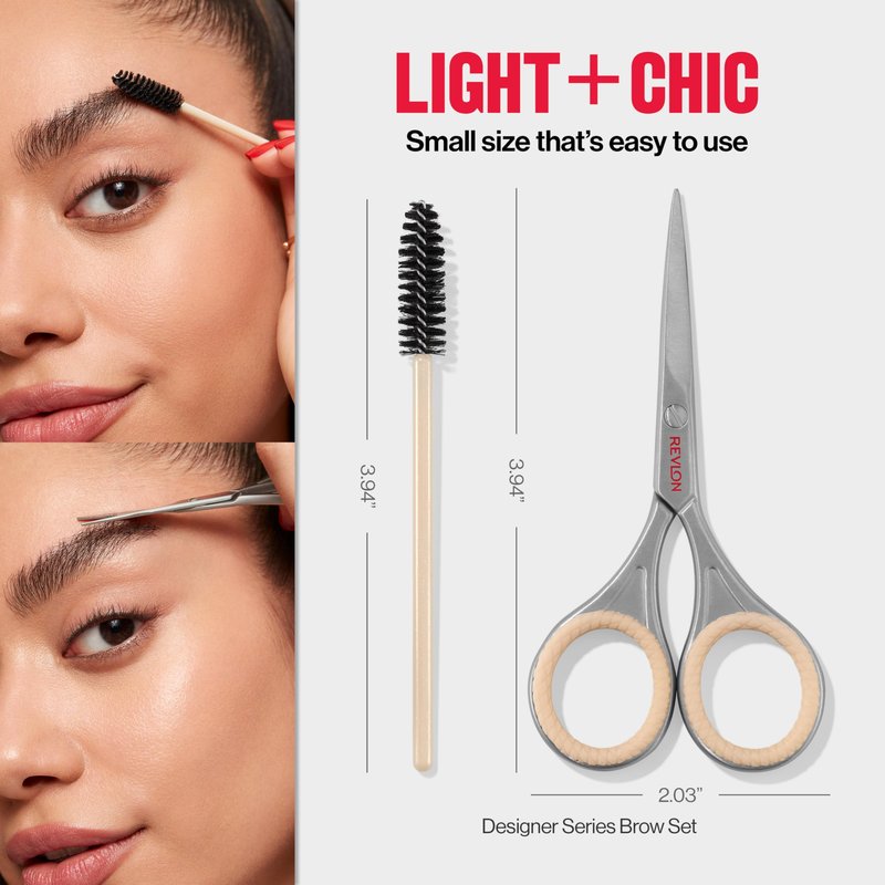 Revlon Designer Series Brow Set, Trimming and Shaping Eyebrow Kit with Scissors and Spoolie Brush, Easy to Use at Home or on The Go, 1 Count