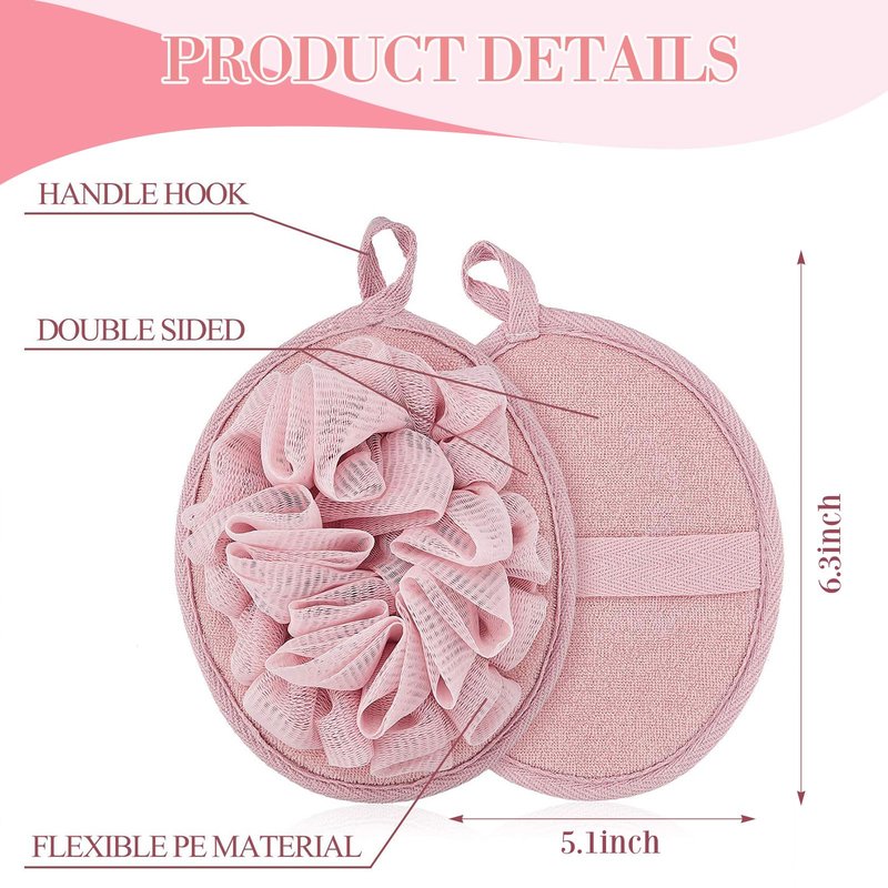 Boao 3 Pcs Bath Shower Pouf Sponge Mesh Pouf Shower Ball Exfoliating Body Sponge Pad Scrubber Glove with Flower Bath Ball (Pink)