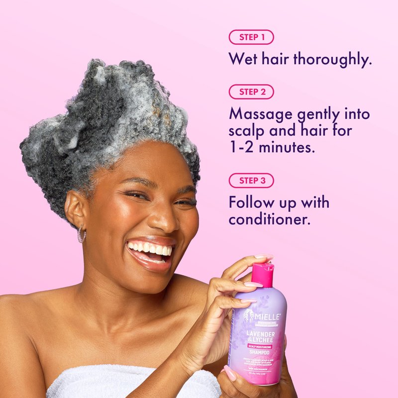 Mielle Organics Lavender & Lychee Scalp Moisturizing Shampoo with 1% Pyrithione Zinc – Anti-Dandruff Shampoo for Flake & Itch Relief, Sulfate-Free, 12 fl oz
