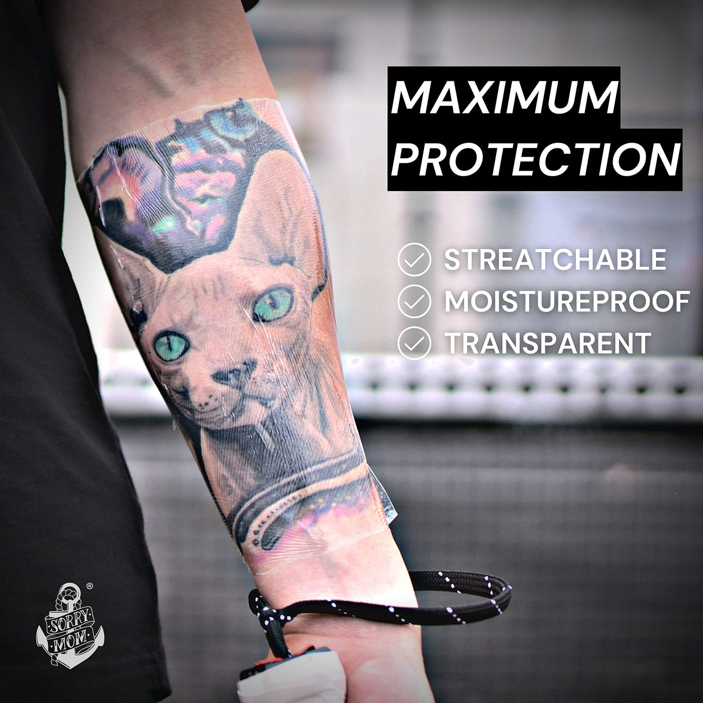 Sorry Mom Tattoo Aftercare Bandage - Second Skin Tattoo Cover - Clear Tattoo Bandage Waterproof, Adhesive Tattoo Wrap - Tattoo Healing Wrap - Tattoo Film Protection 6.5 ft x 6 in
