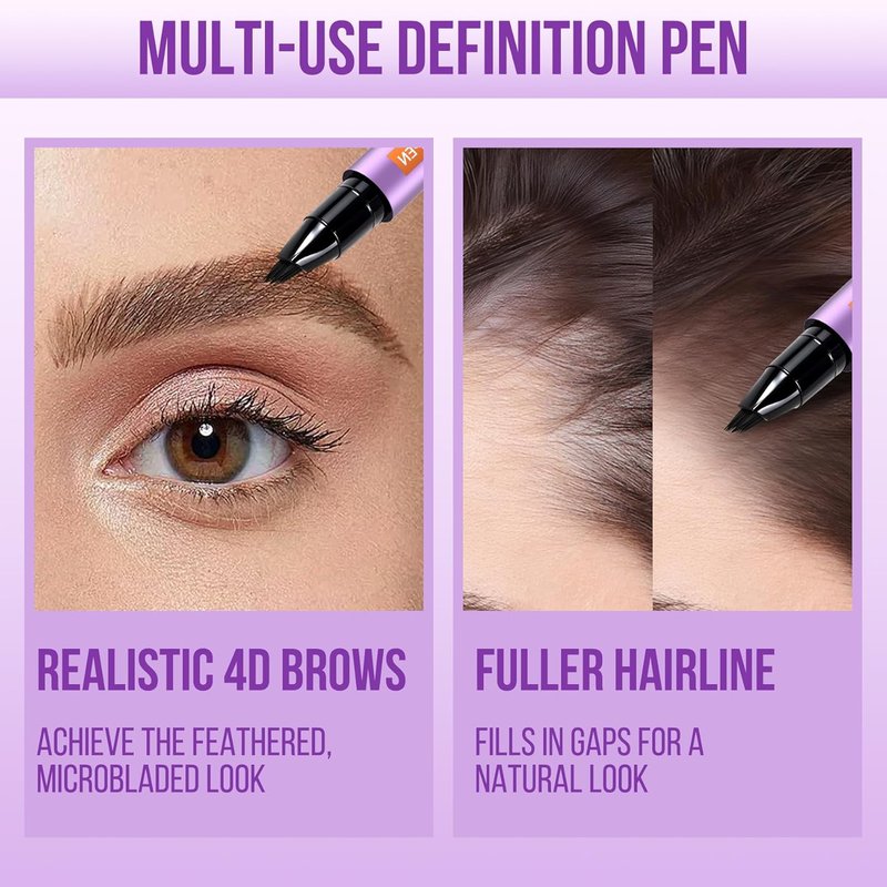 Eyebrow Pen - 4D Micro Brush-Tip for Natural Hair-Like Strokes | Long-Lasting Waterproof Formula, Dark Brown