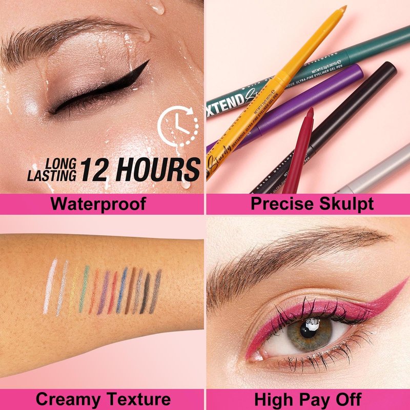 Hyesamyo Waterproof Smudge-Proof Cream Eyeliner Set, Quick-Drying Smooth-Glide, 12 Versatile Shades Available, Beginner-Approved, Long-Lasting, Safe for Sensitive Eyes & All Skin Types 8#