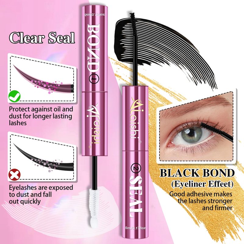 Skiennix Lash Bond and Seal Set - Waterproof 3-in-1 Eyelash Glue Kit for 150H+ Hold | Quick 30s Remover
