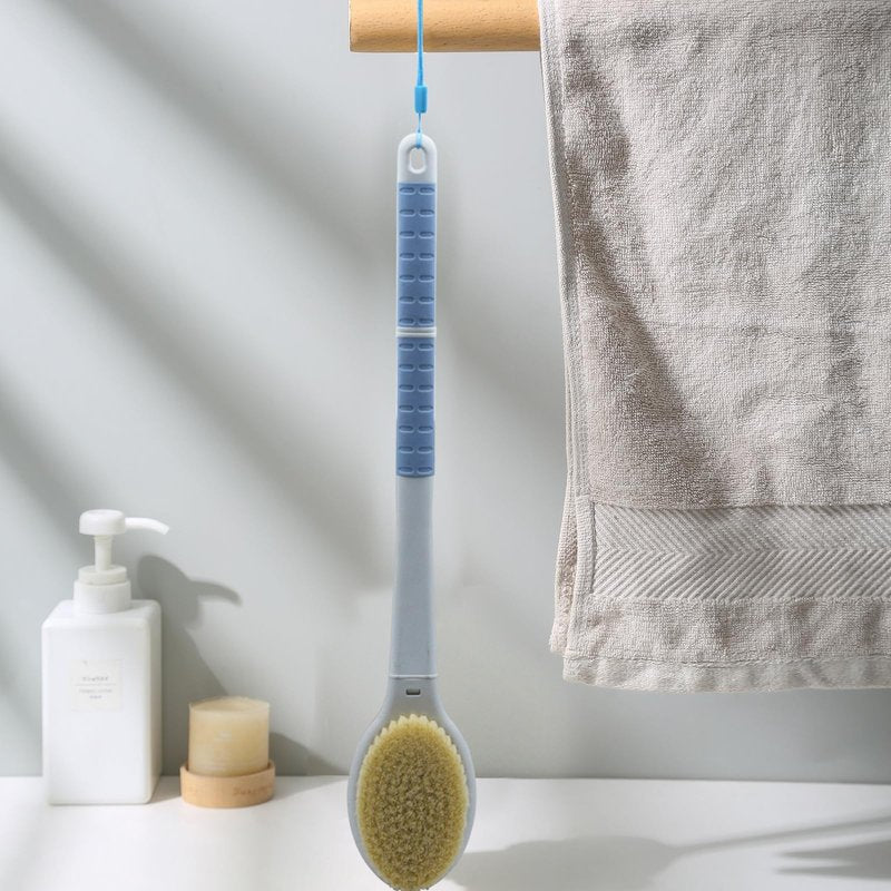 Shower Brush with Soft and Stiff Bristles,17.5" Long Handle Dual-Side Back Scrubber Bath Brush Body Exfoliator for Wet or Dry Brushing (Long Handle)