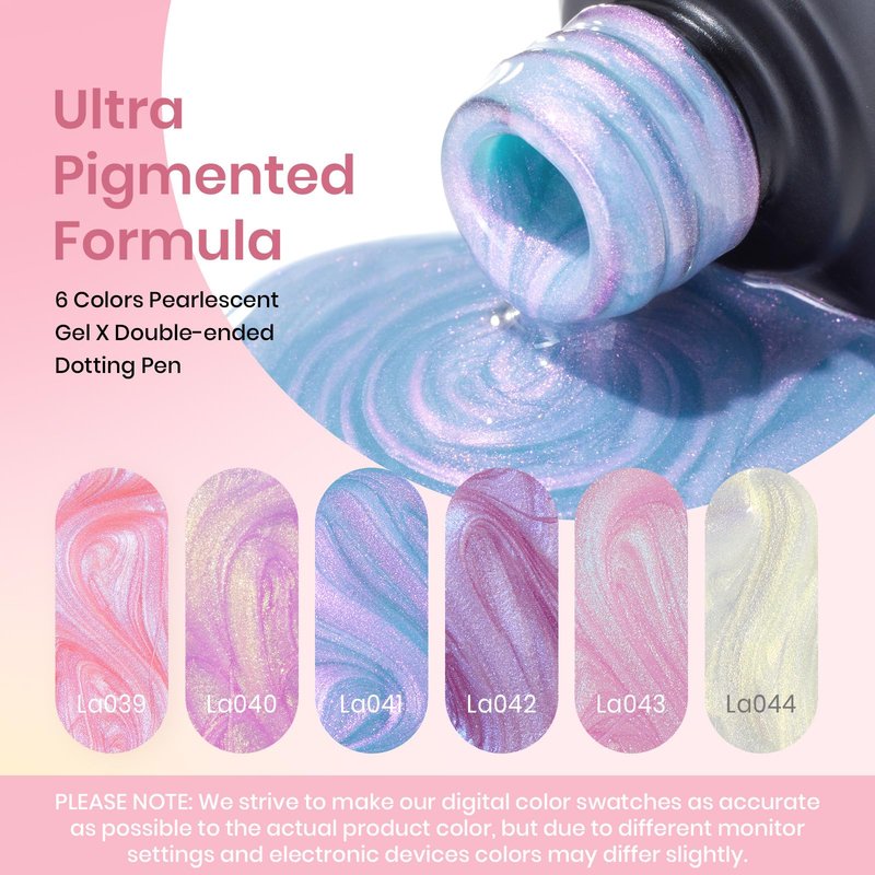 Beetles Pearl Gel Nail Polish Set – 6 Colors Swirl Pink Blue Purple White Nail Gel Collection, Swirl Shell Thread Effect Gel Polish Long Lasting Glossy Finish Soak Off UV LED for Nail Art