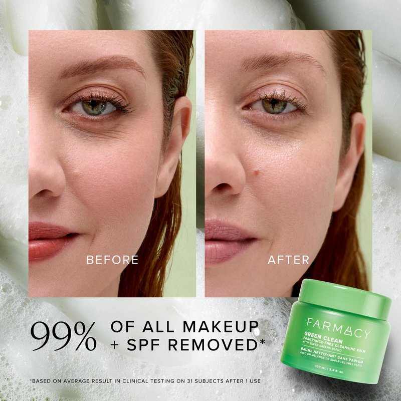 Farmacy Sensitive Skin Makeup Remover Cleansing Balm - Green Clean Waterproof Makeup Remover Balm + Oil Cleanser for Face - Melts Make Up + SPF - Hydrates + Softens Skin - Fragrance-Free (100ml)