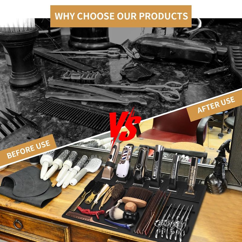 Magnetic Barber Mat for Clippers - Anti-Slip Heat Resistant Organizer with 6 Magnets | 19.29"x12.6" Grooming Station Pad