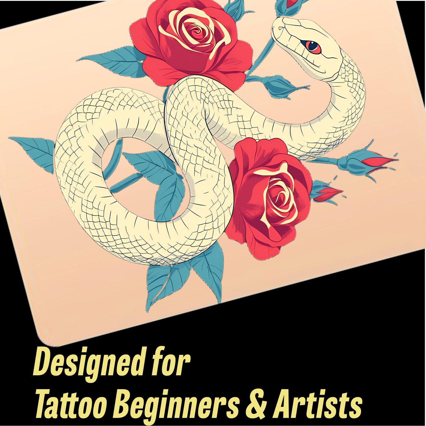 POSEIDON 3MM Tattoo Practice Kit - 6Pcs 5.9"x7.8" Fake Skin & 20Pcs A4 Transfer Paper (8.3"x11.7") | Realistic Silicone Training Sheets & Stencil Supplies for Beginners/Artists
