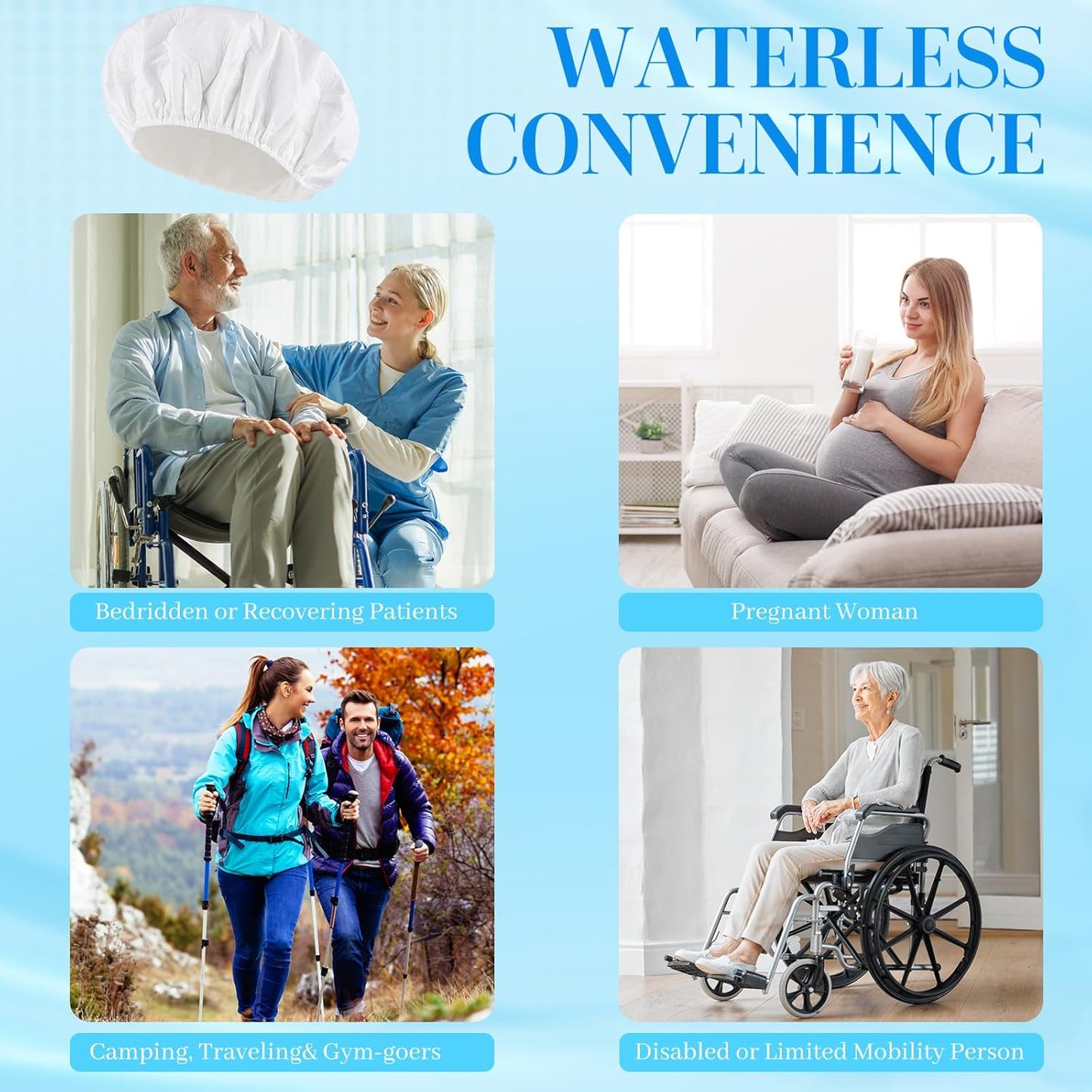 Waterless Shampoo Caps - No Rinse Hair Wash for Bedridden Patients | 6 Pack, Portable Design for Home & Hospital Use