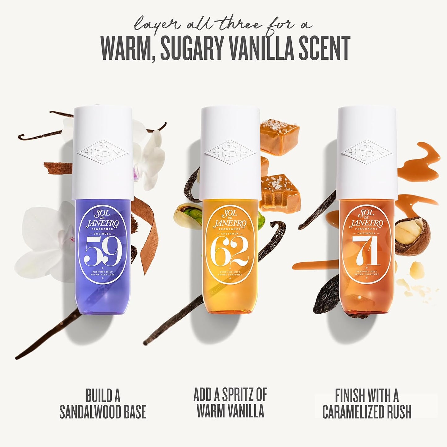 Sol de Janeiro Vanilla Lovers Perfume Mist Bundle - Cheirosa 62, 71, and 59-3 fl oz.(Pack of 3)