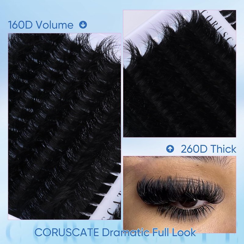 CORUSCATE Lash Clusters - 160D & 260D Volume Eyelash Extensions | 12-24mm Long, Thick, Dramatic Look