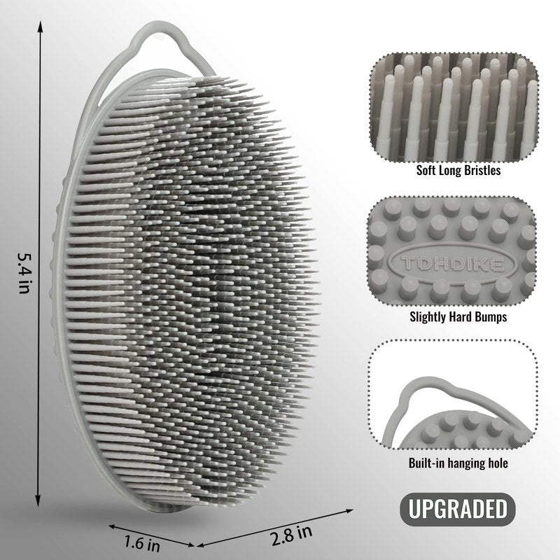 Set of 3 Silicone Body Scrubber Loofah Soft Exfoliating Body Bath Shower Scrubber Loofsh Brush (Black+Gray+Blue 010)