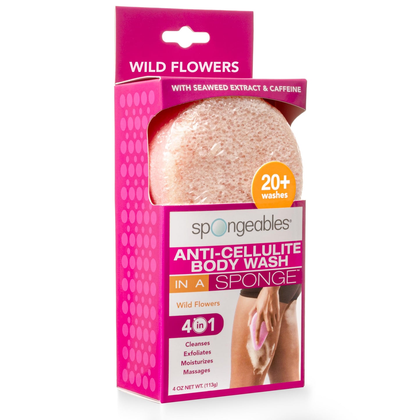Spongeables Anti Cellulite Body Wash in a 20+ Wash Sponge, Wild Flower, 1 Count
