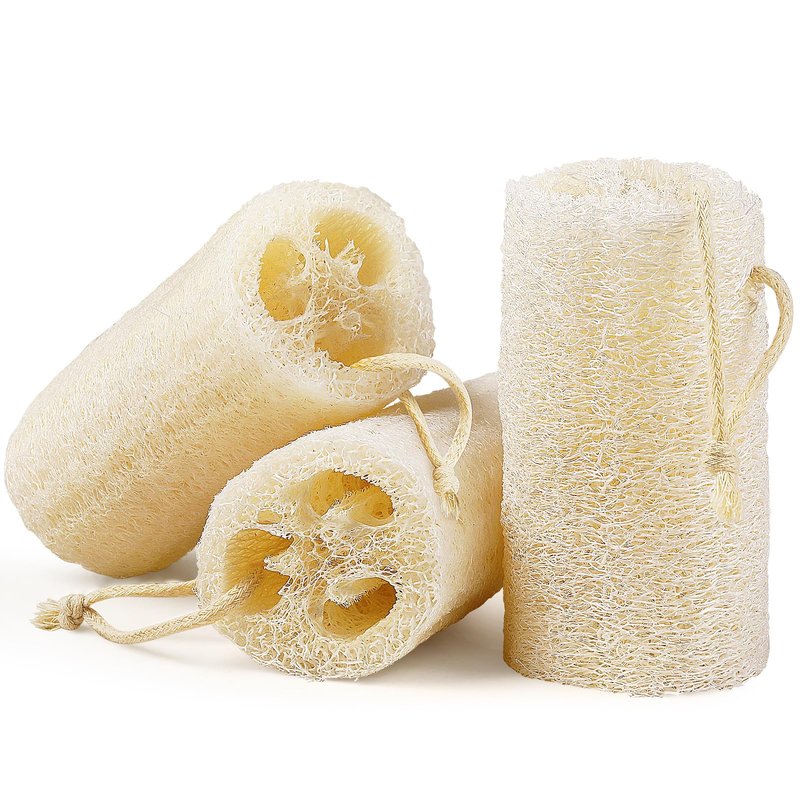 Createjoya Natural Loofah Body Scrubber Sponge, Set of 3 Organic 5 Inch Luffa for Exfoliating & Smooth Skin Cleansing, Ideal for Men & Women, Spa & Shower Use