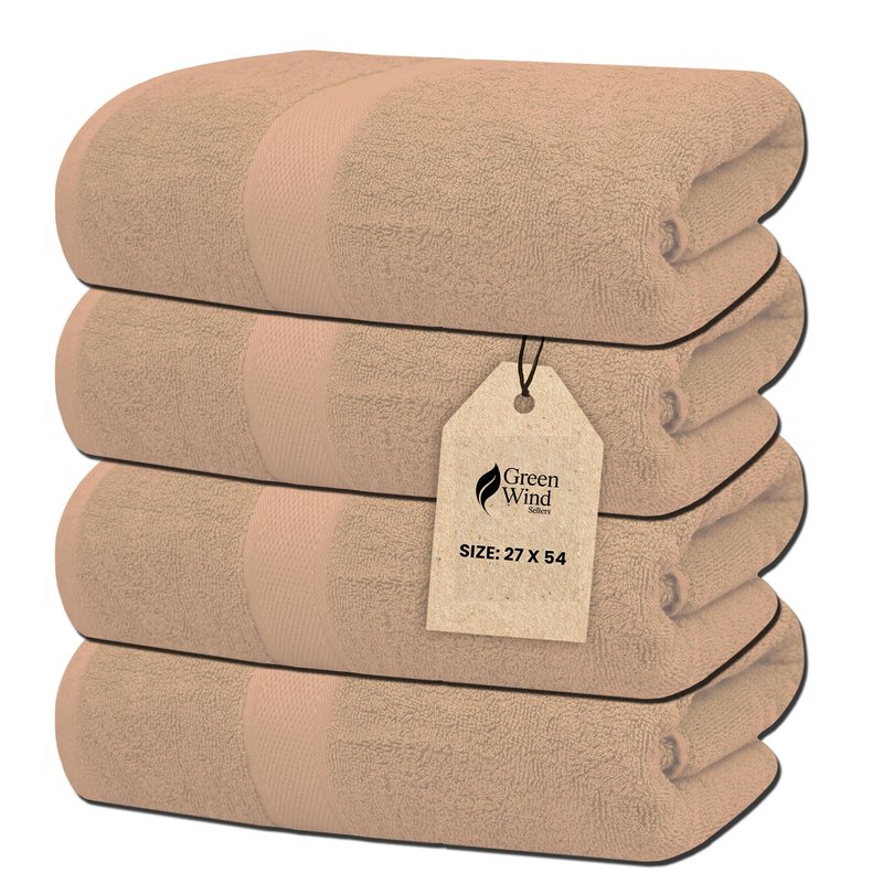 Green Wind Sellers Luxury Bath Towels - 4 Pack Ultra Soft and Absorbent Cotton Bath Towels for Bathroom, Spa, and Hotel Use - Quick-Dry and Durable Towels Set 27x54'' (Beige)