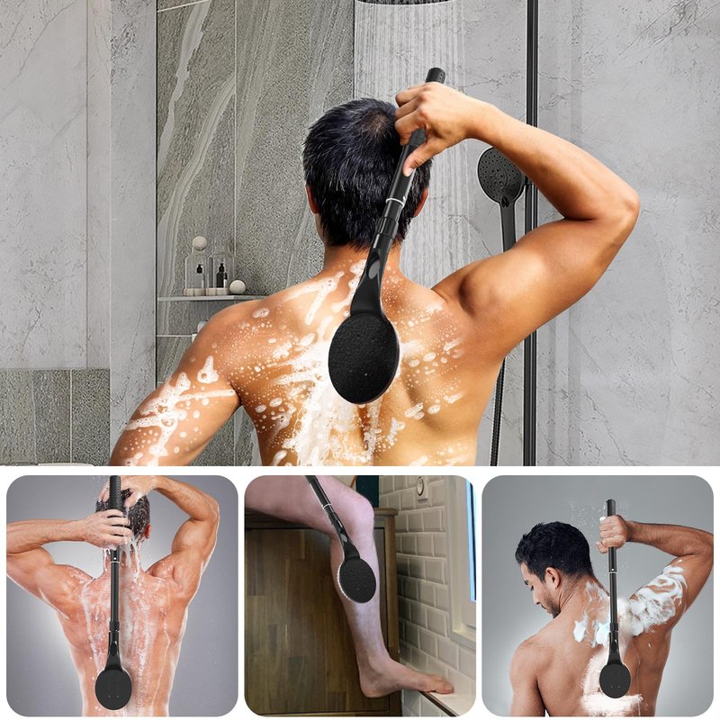 Gobiteli Back Scrubber for Shower,26" Long Handle Shower Brush for Body Exfoliator and Deep Clean,Back Brush for Shower for Men,Women and Elderly