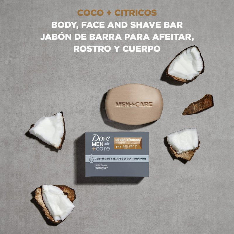 DOVE MEN + CARE Hidratante Coco + Cítricos Hand & Body Face + Shave Bar 6 Count for Hydrated Skin 3.75 oz