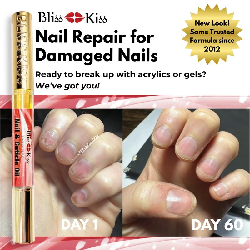 Bliss Kiss | 1 Candy Cane Fragrance | Nail Oil Cuticle Pen w/Vitamin E & Jojoba⏤Nail Strengthener Nail Growth Serum for Brittle Peeling Breaking Thin Nails