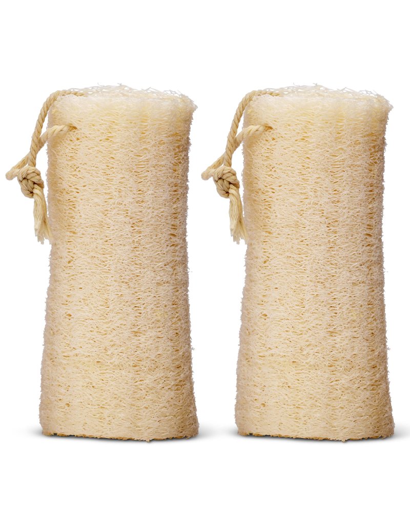 LATHER - Natural Loofah 5-6" (2 Pack) Exfoliating Body Scrubber & Shower Loofah - Gentle Cleansing - Cotton Rope to Hang Dry - Shower Accessories - Plant Based, Vegan, Cruelty Free - Beauty, Skin Care