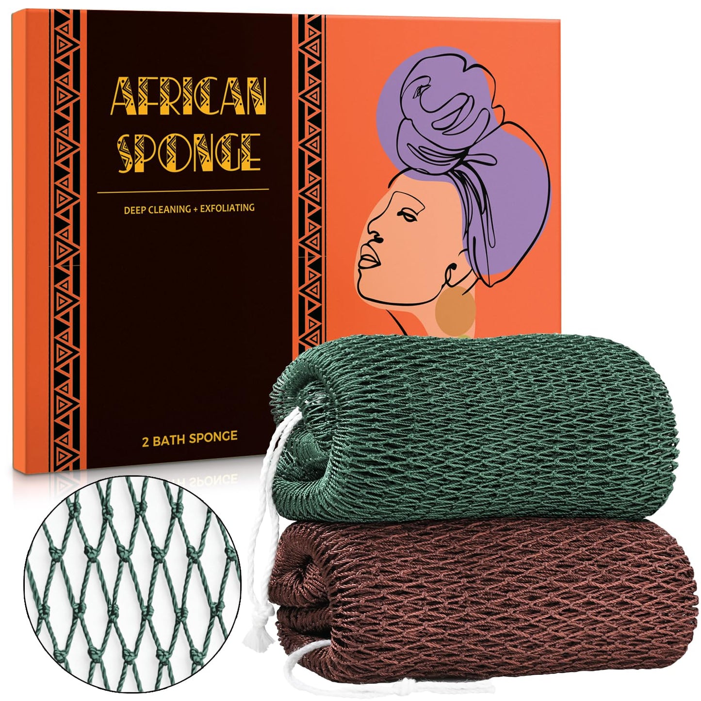 African Net Sponge Authentic - African Exfoliating Net Sponge Real African Wash Cloth - African Bath Sponge Loofah with Knots Exfoliator Net - Skin Smoother Scrub Net for Shower Body Scrubber