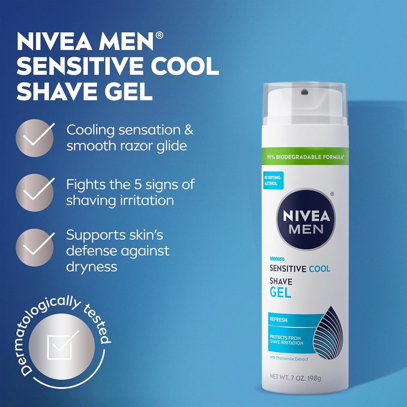 NIVEA MEN Sensitive Cool Shave Gel - Alcohol-Free Formula with Chamomile Extract | 7 Oz Can, Pack of 3