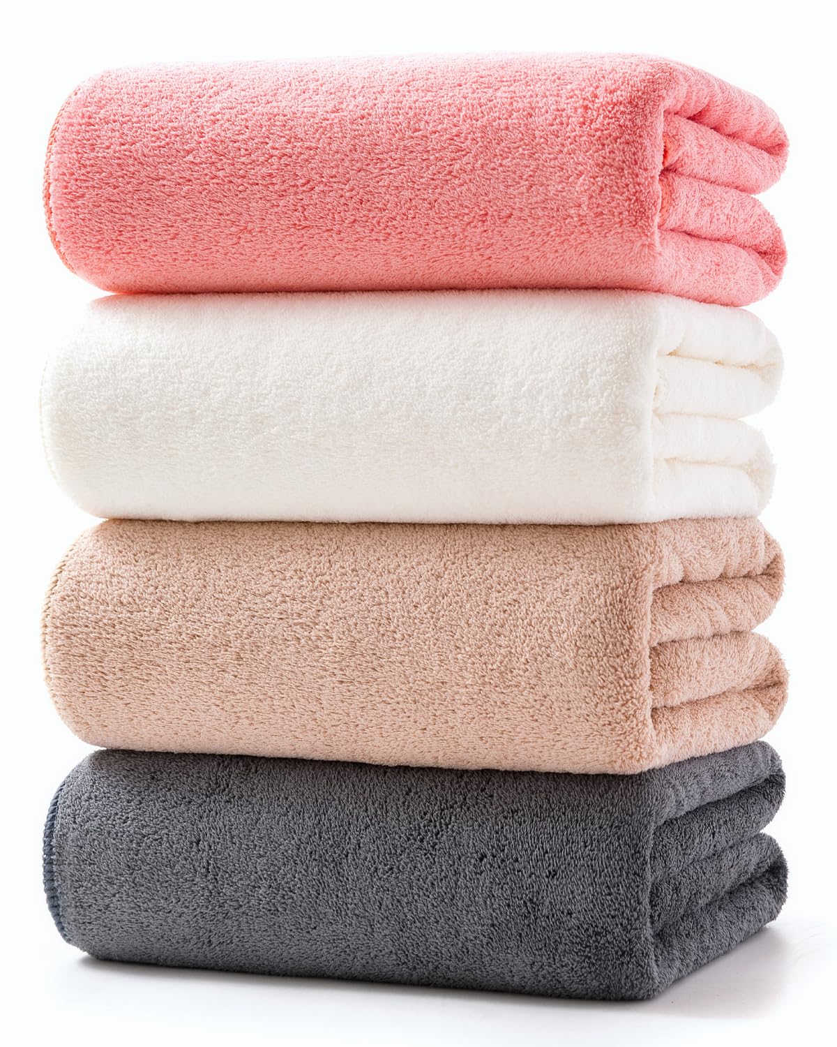 Lumimi Towels 4 Piece Soft Microfiber Bath Towel Set Salon Gym Yoga Travel Super Absorbent Lightweight Quick Dry and Durable, 55" L x 27" W, 4 Pack Multicolour Red