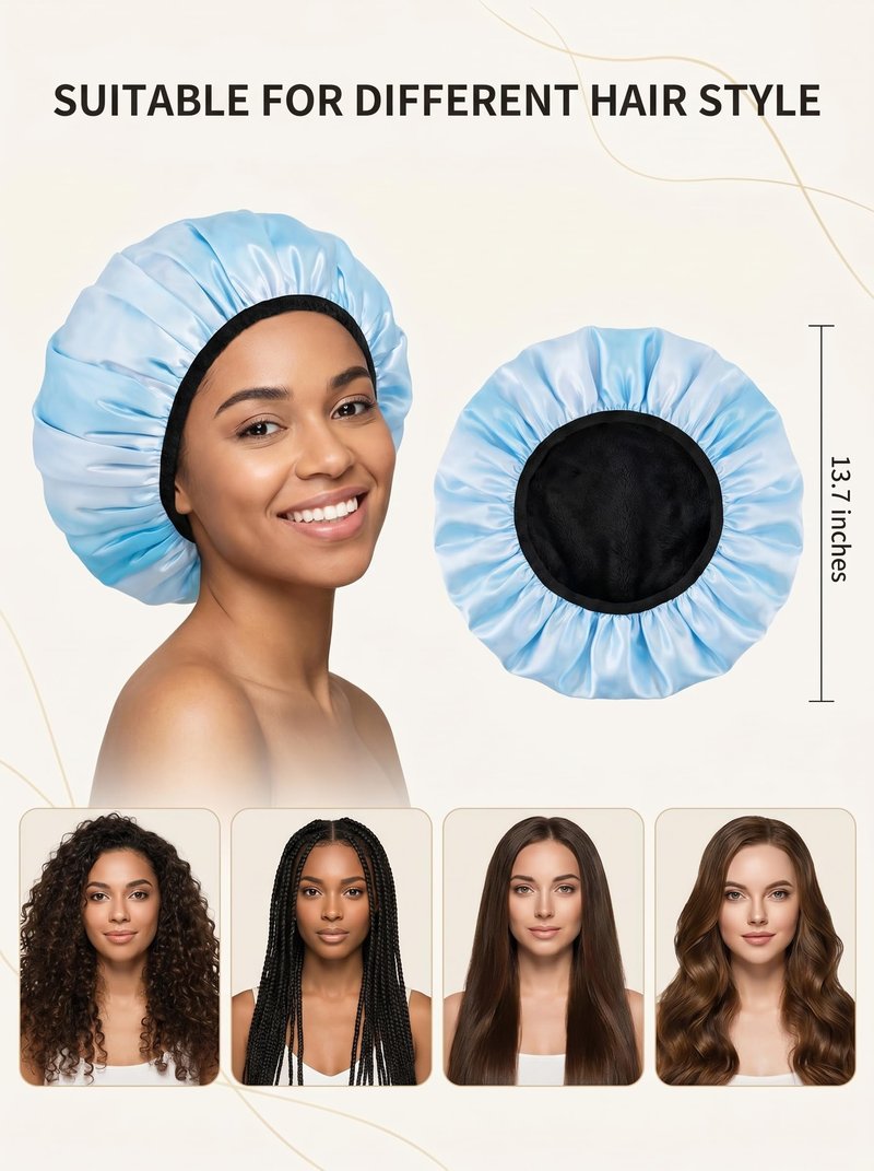 Aquior Shower Caps,Terry Lined Shower Cap for Women Reusable, Triple Layer Waterproof Bath Cap, Extra Large for Women Long Hair