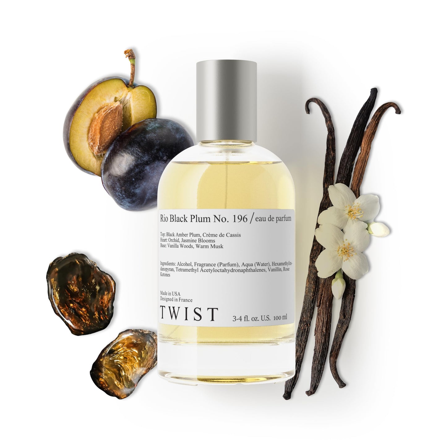 Twist Rio Black P. No. 196 - Inspired by Sol d. Janeiro Cheirosa 40, Long-Lasting Perfume for Women, Vegan, Clean Ingredients, Black Amber Plum & Crème de Cassis – Spray 100 ml | 3.4 fl. oz.