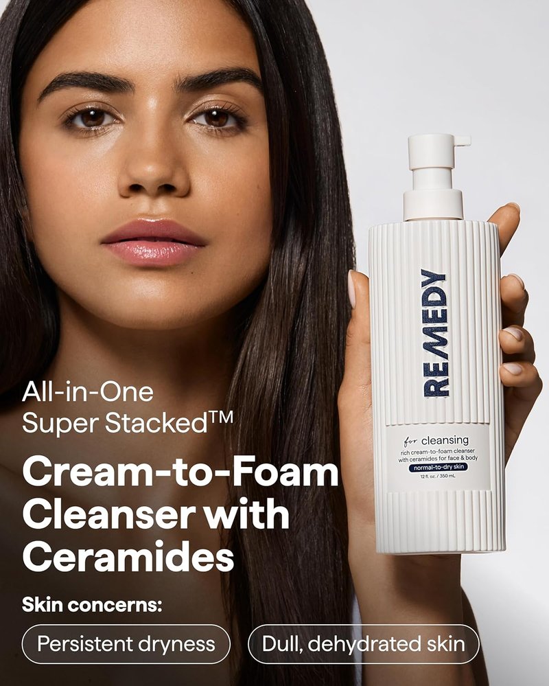 Remedy for Rich Cream Cleansing | Cream-to-Foam Face Wash with Ceramides, Glycerin and Panthenol | Hydrating Cleanser for Normal to Dry Skin | By Dermatologist Dr. Shah, 12 fl. Oz
